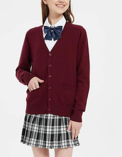 人気商品 スクールカーディガン 制服 レディース ワインレッド